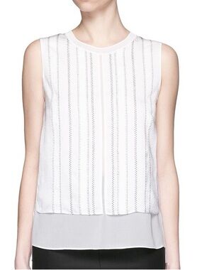 Vince White Sleeveless Embroidered Layered Shell Top
